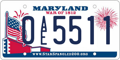 MD license plate 0AE5511