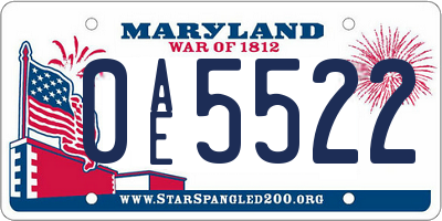 MD license plate 0AE5522