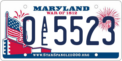 MD license plate 0AE5523