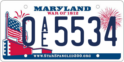 MD license plate 0AE5534