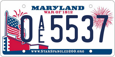 MD license plate 0AE5537