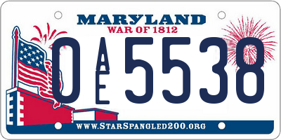MD license plate 0AE5538