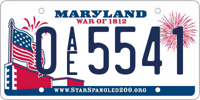 MD license plate 0AE5541
