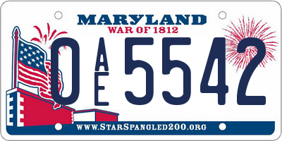 MD license plate 0AE5542