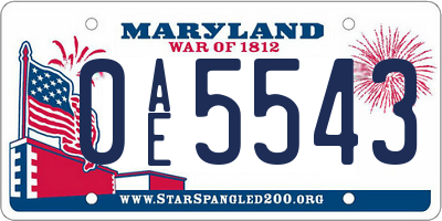 MD license plate 0AE5543
