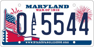 MD license plate 0AE5544