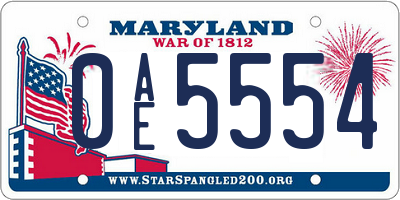 MD license plate 0AE5554