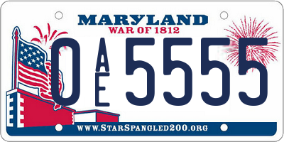 MD license plate 0AE5555