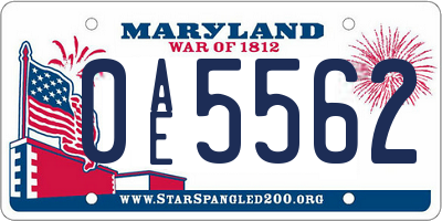 MD license plate 0AE5562