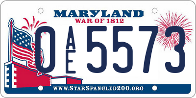 MD license plate 0AE5573