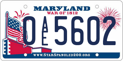 MD license plate 0AE5602