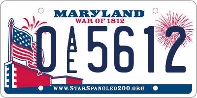 MD license plate 0AE5612