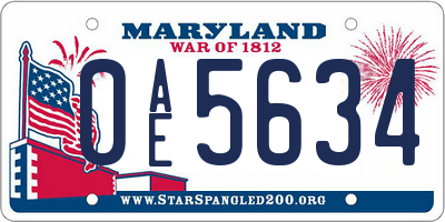 MD license plate 0AE5634