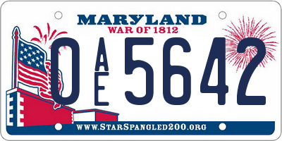 MD license plate 0AE5642