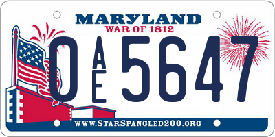MD license plate 0AE5647