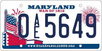 MD license plate 0AE5649