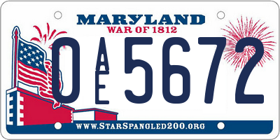 MD license plate 0AE5672