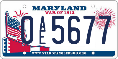 MD license plate 0AE5677