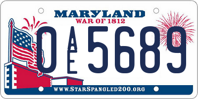 MD license plate 0AE5689