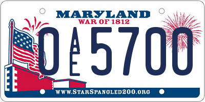 MD license plate 0AE5700