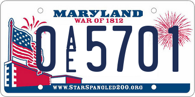 MD license plate 0AE5701