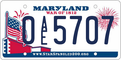 MD license plate 0AE5707
