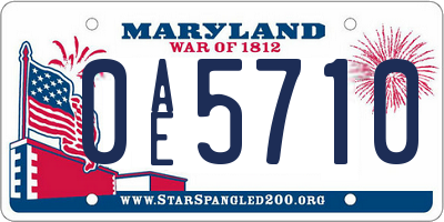 MD license plate 0AE5710