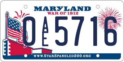 MD license plate 0AE5716