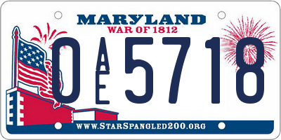 MD license plate 0AE5718