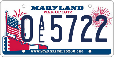 MD license plate 0AE5722