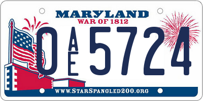 MD license plate 0AE5724