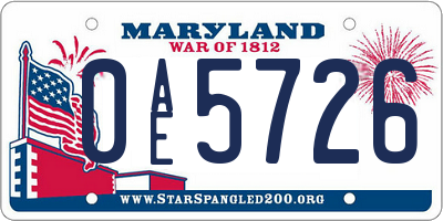 MD license plate 0AE5726