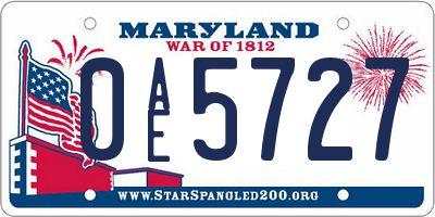 MD license plate 0AE5727