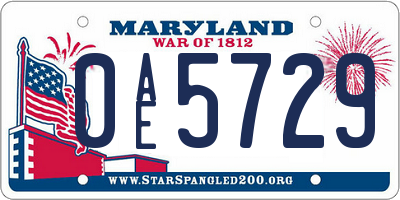 MD license plate 0AE5729