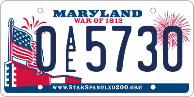 MD license plate 0AE5730