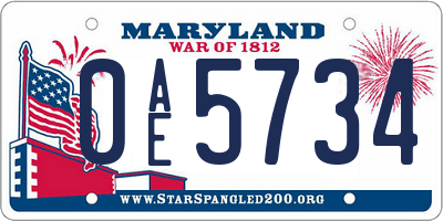 MD license plate 0AE5734
