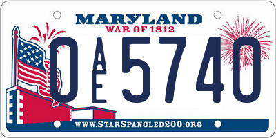 MD license plate 0AE5740