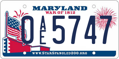 MD license plate 0AE5747