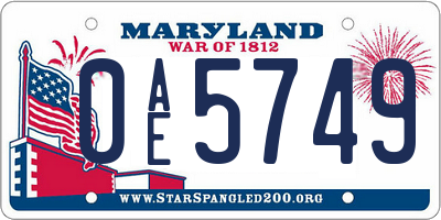 MD license plate 0AE5749