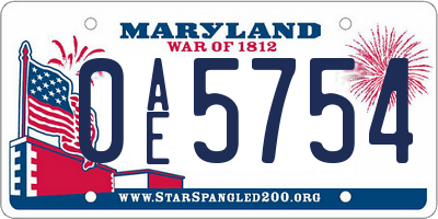 MD license plate 0AE5754