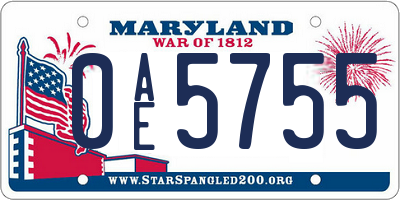 MD license plate 0AE5755