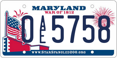 MD license plate 0AE5758