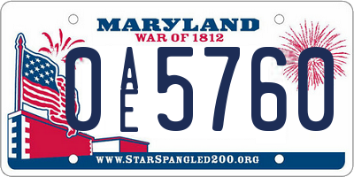 MD license plate 0AE5760