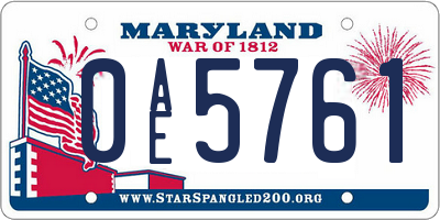 MD license plate 0AE5761