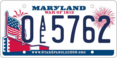 MD license plate 0AE5762