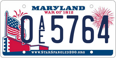 MD license plate 0AE5764