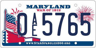 MD license plate 0AE5765