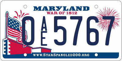 MD license plate 0AE5767