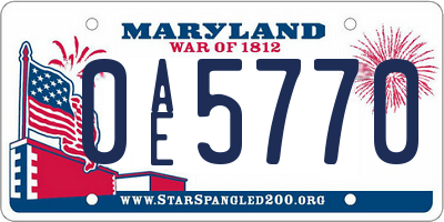 MD license plate 0AE5770