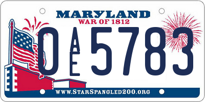 MD license plate 0AE5783